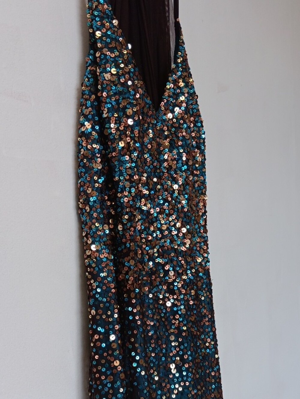 Scala Teal & Brown Sequin Strappy Maxi Gown - Picture 10 of 13